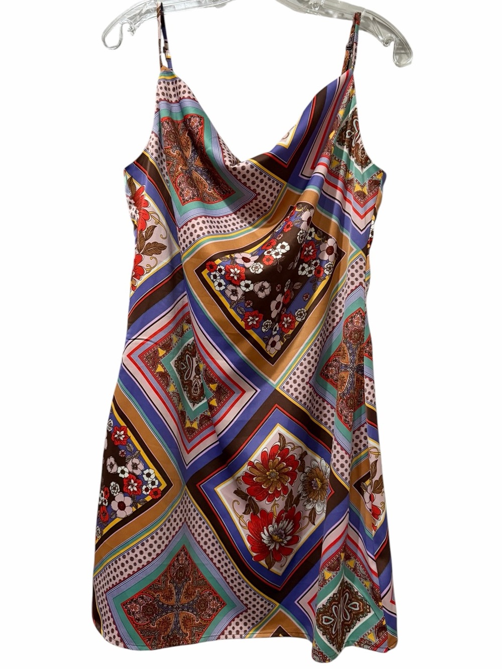 Urban Outfitters Large Mallory Cowl Neck Retro Bandana Patchwork Print Dress B1